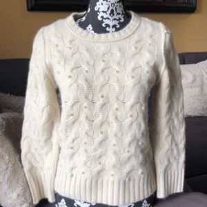 Ann Taylor Cream Wool & Rabbit Hair Pearl Sweater